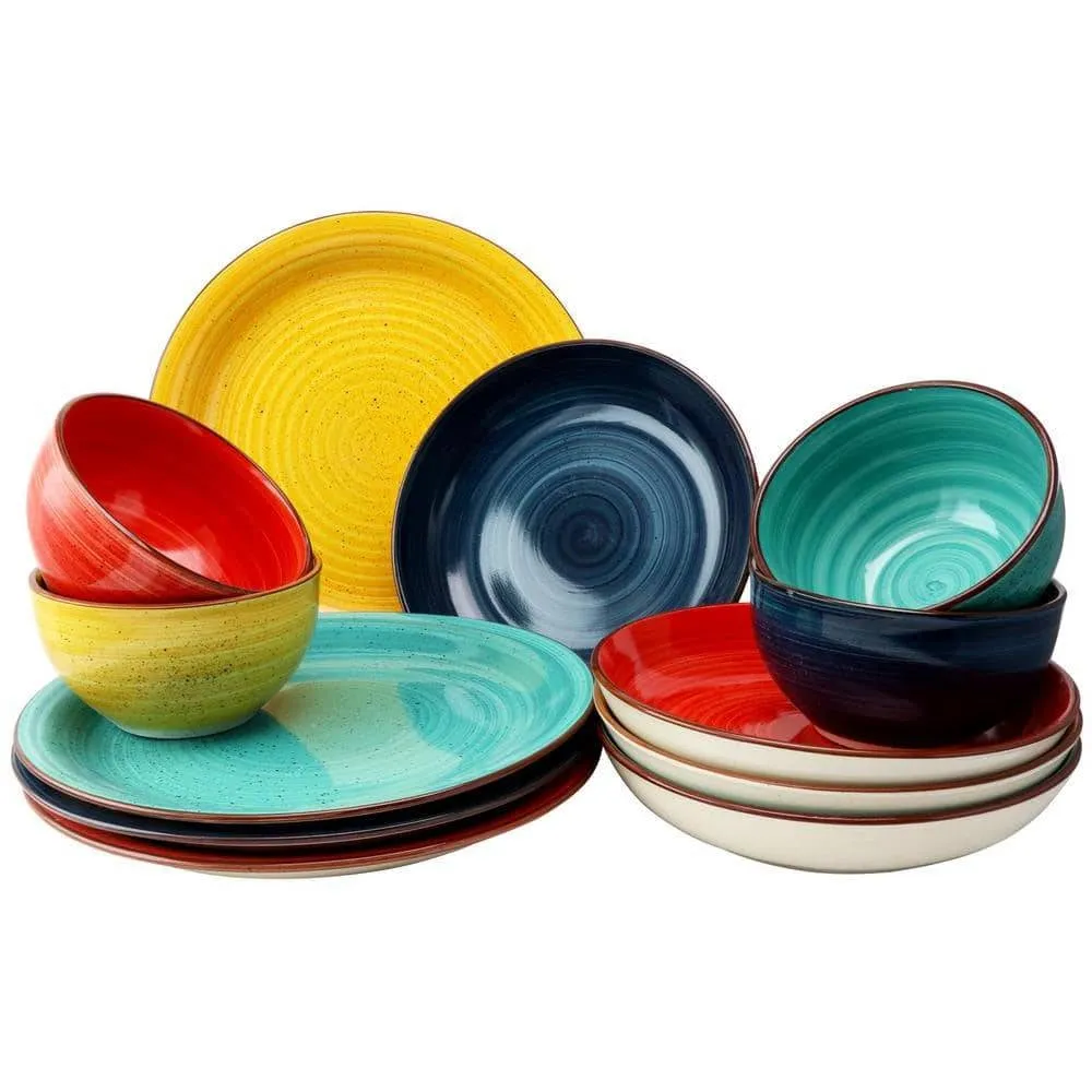 12-Piece Multi-Color Stoneware Dinnerware Set - Service for 4