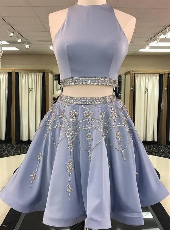 2025 A-Line Neck Sleeveless Cut Two Piece Homecoming Dresses Cut Short Mini Prom Dress