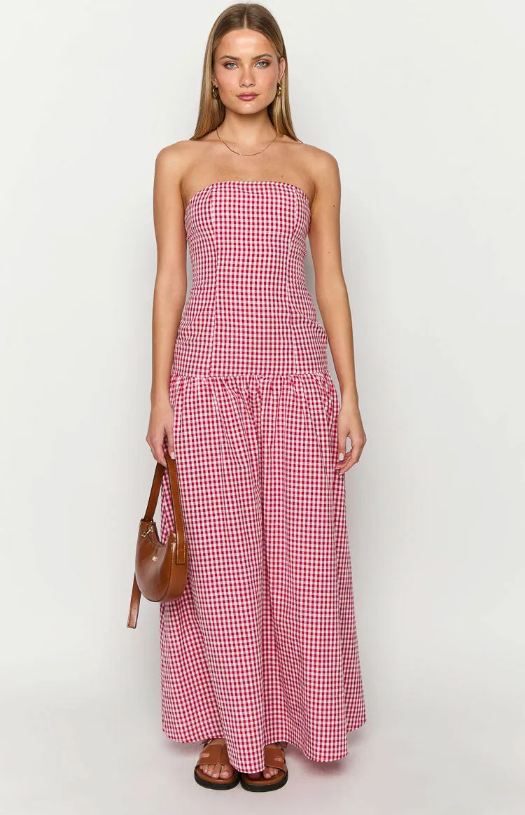 Angela Red Gingham Maxi Dress