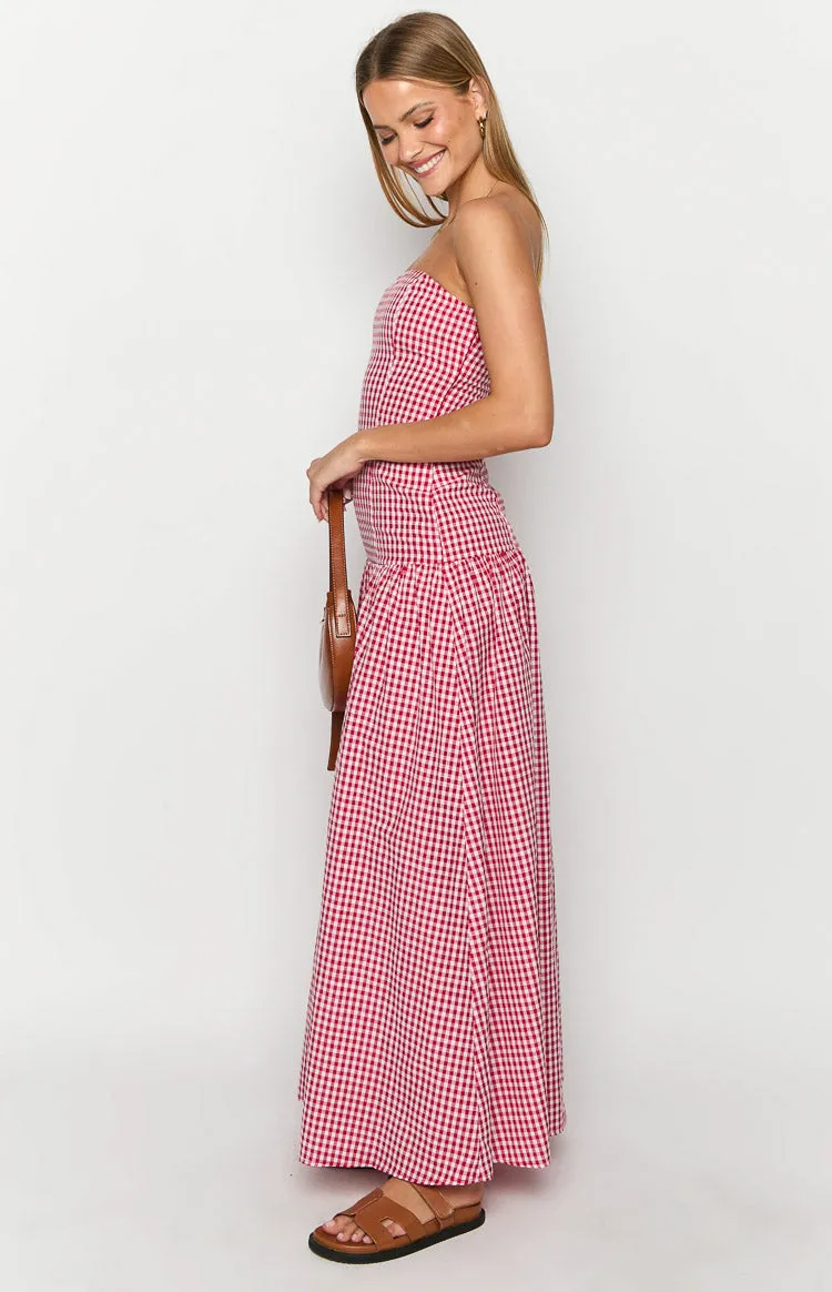 Angela Red Gingham Maxi Dress