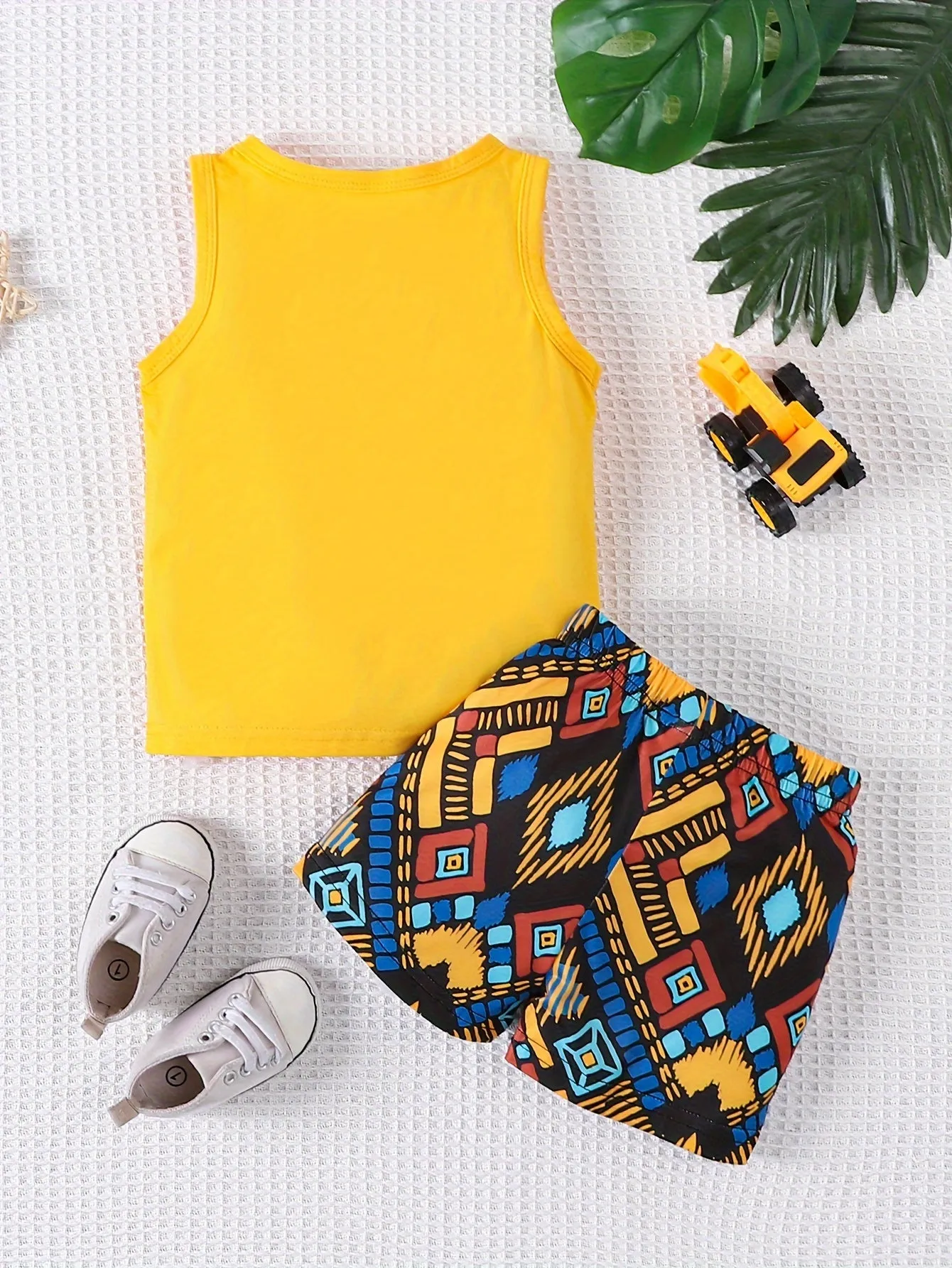 Baby Boys Beach Suit Plant Print Tank Top  Shorts