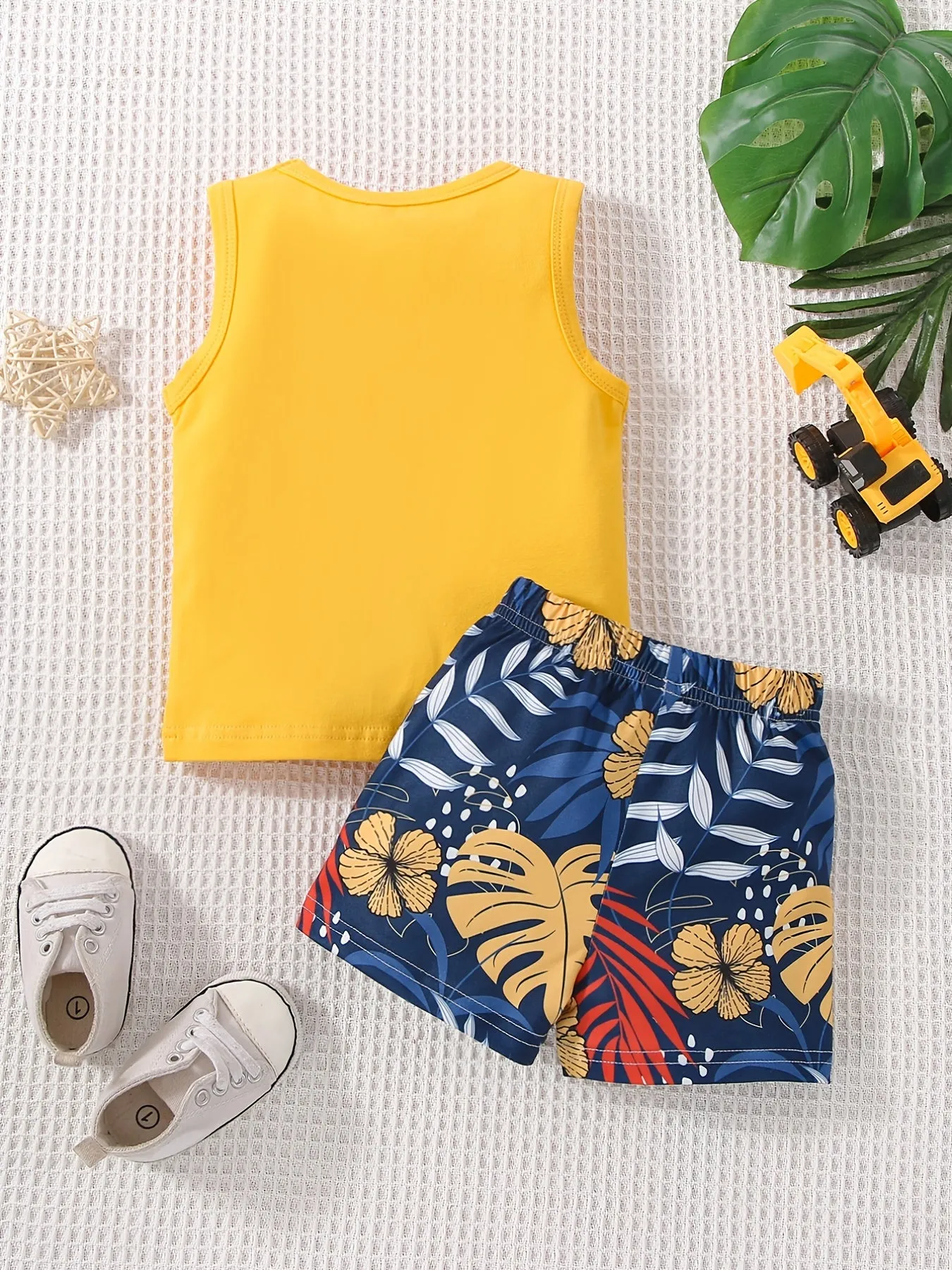 Baby Boys Beach Suit Plant Print Tank Top  Shorts