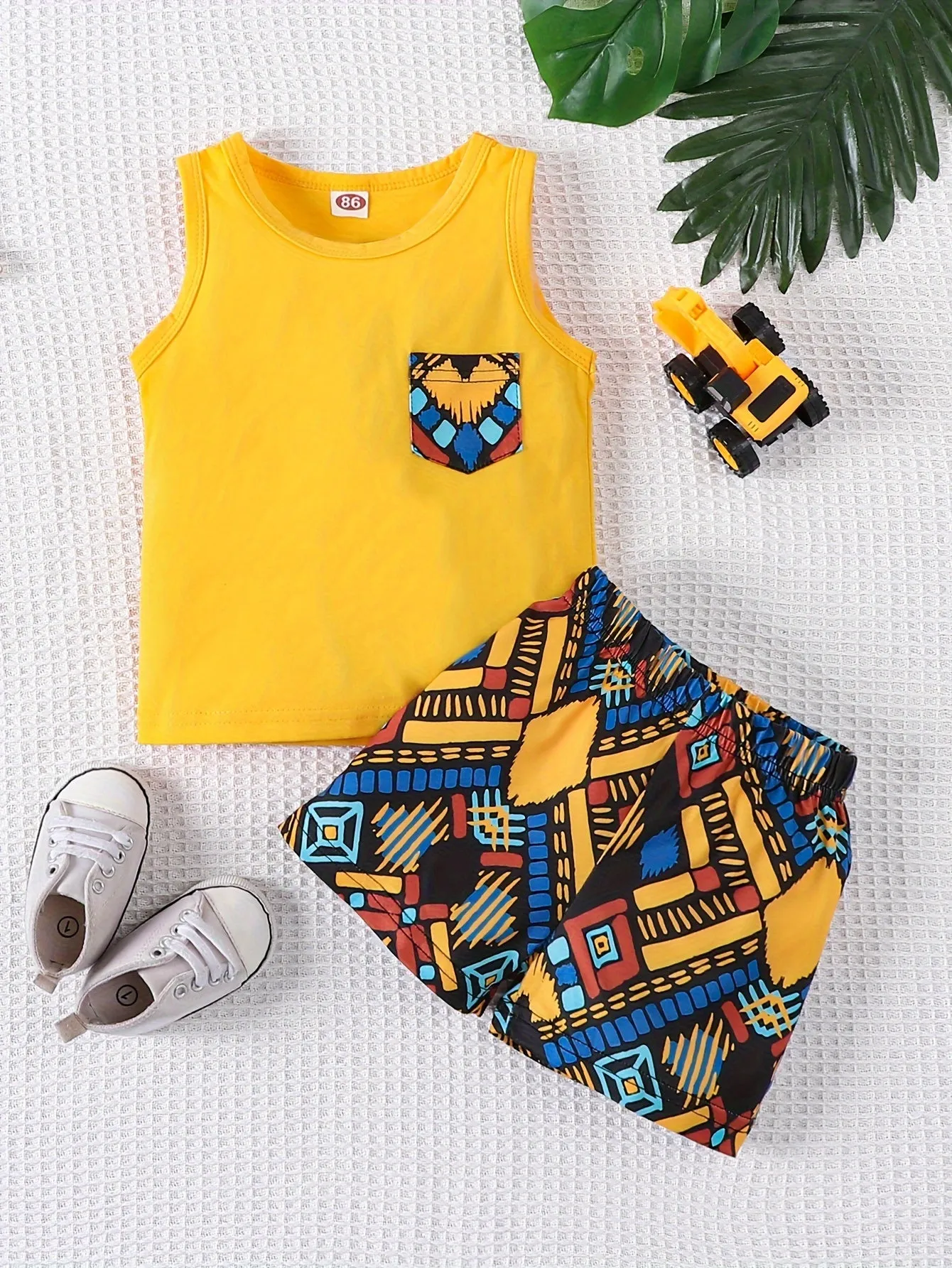 Baby Boys Beach Suit Plant Print Tank Top  Shorts