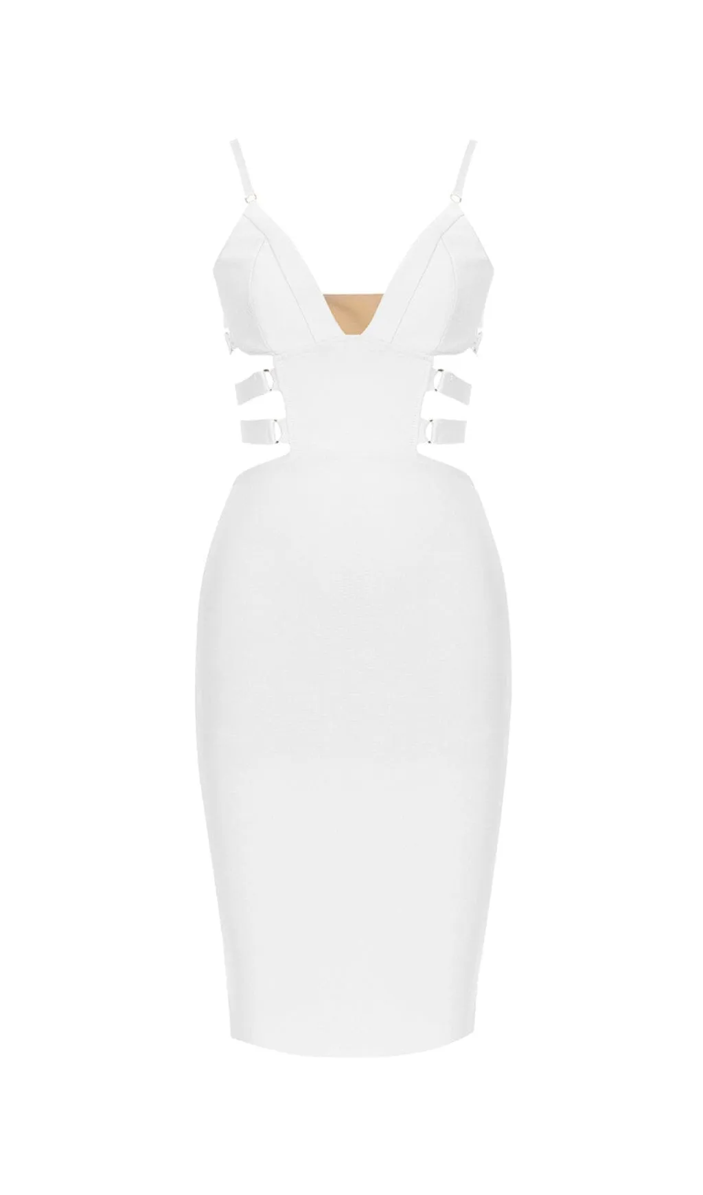 BANDAGE STRAPPY WAIST-TIGHTENING MIDI DRESS IN WHITE