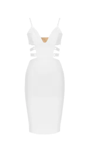 BANDAGE STRAPPY WAIST-TIGHTENING MIDI DRESS IN WHITE