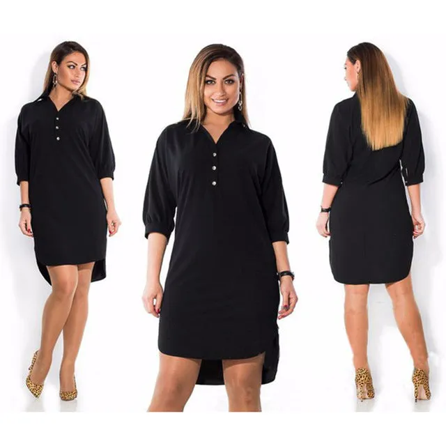 Big size 6XL 2016 Fat MM Woman dress Summer solid sexy split irregular shirt dresses plus size women clothing 6xl dress