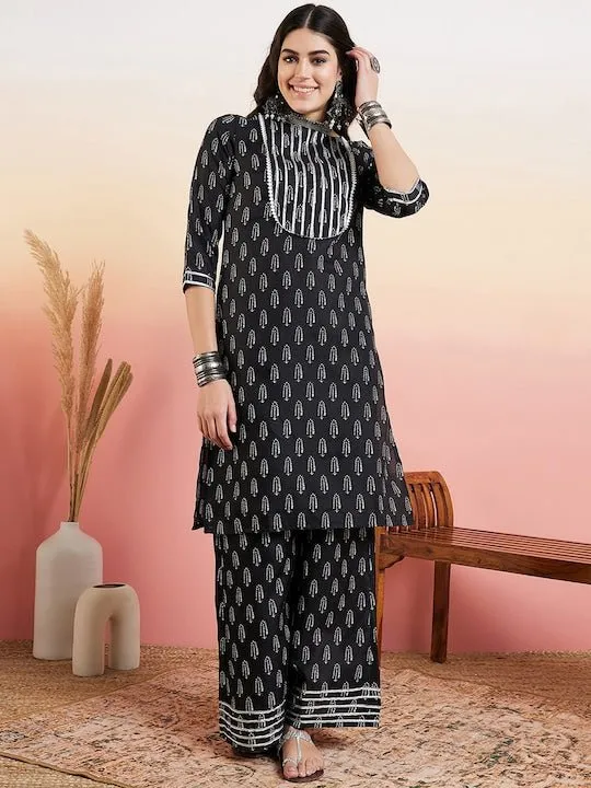 Black Ethnic Motifs Printed Regular Kurta With Palazzo