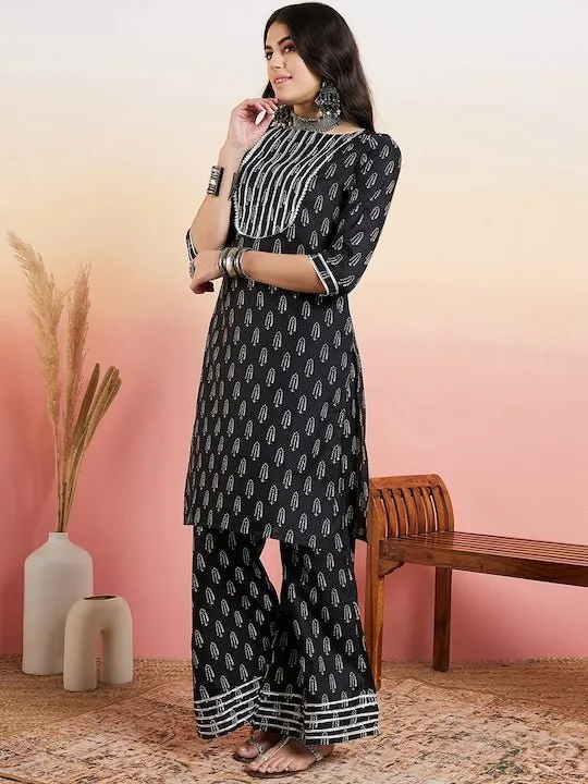 Black Ethnic Motifs Printed Regular Kurta With Palazzo