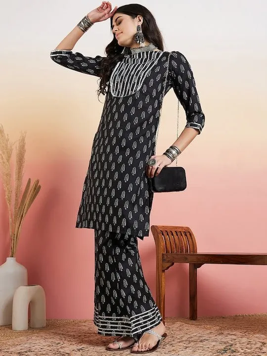 Black Ethnic Motifs Printed Regular Kurta With Palazzo