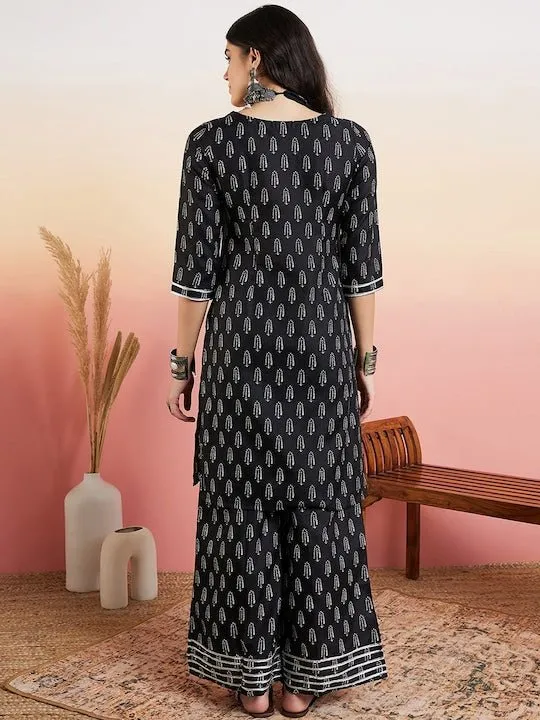 Black Ethnic Motifs Printed Regular Kurta With Palazzo