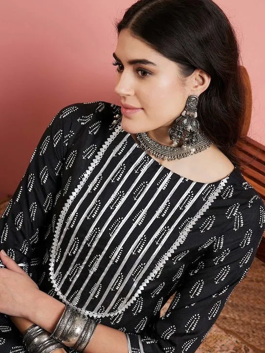 Black Ethnic Motifs Printed Regular Kurta With Palazzo