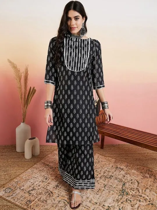 Black Ethnic Motifs Printed Regular Kurta With Palazzo