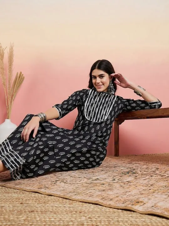 Black Ethnic Motifs Printed Regular Kurta With Palazzo