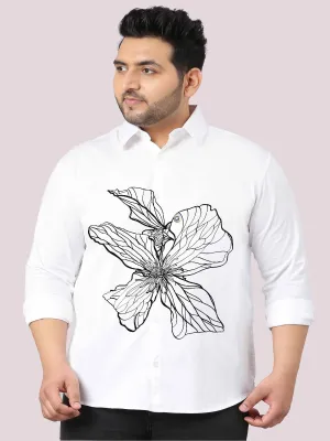 Black Flower Printed White Shirt Men's Plus Size