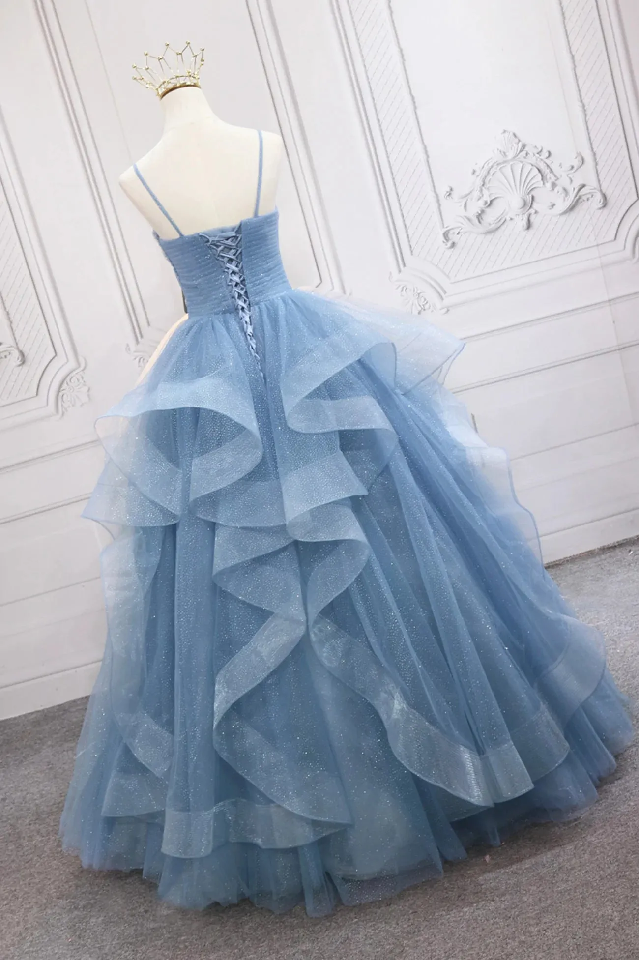 Blue Tulle Layers Long Party Dress Prom Dress Sweet 16 Dresses