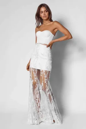 Bustier Gown with Lace Skirt - White