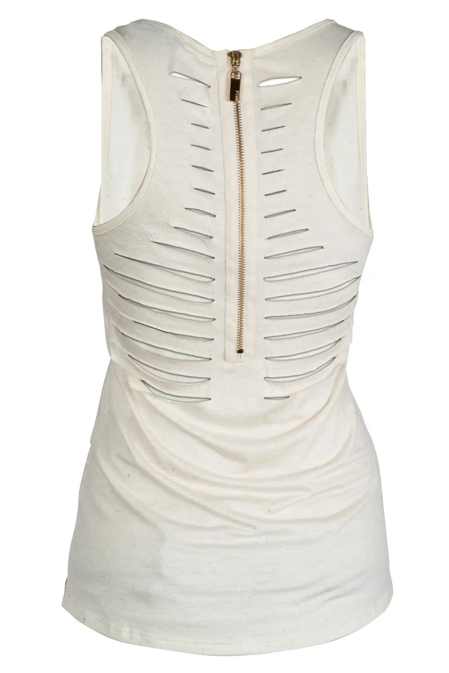 CARLOS MIELE SHREDDED Off White Tank Top