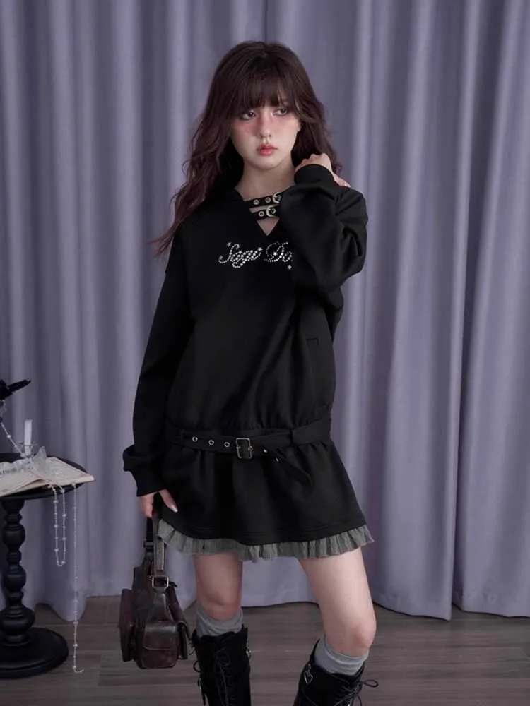 Casual hooded loose sweatshirt dress【s0000010695】