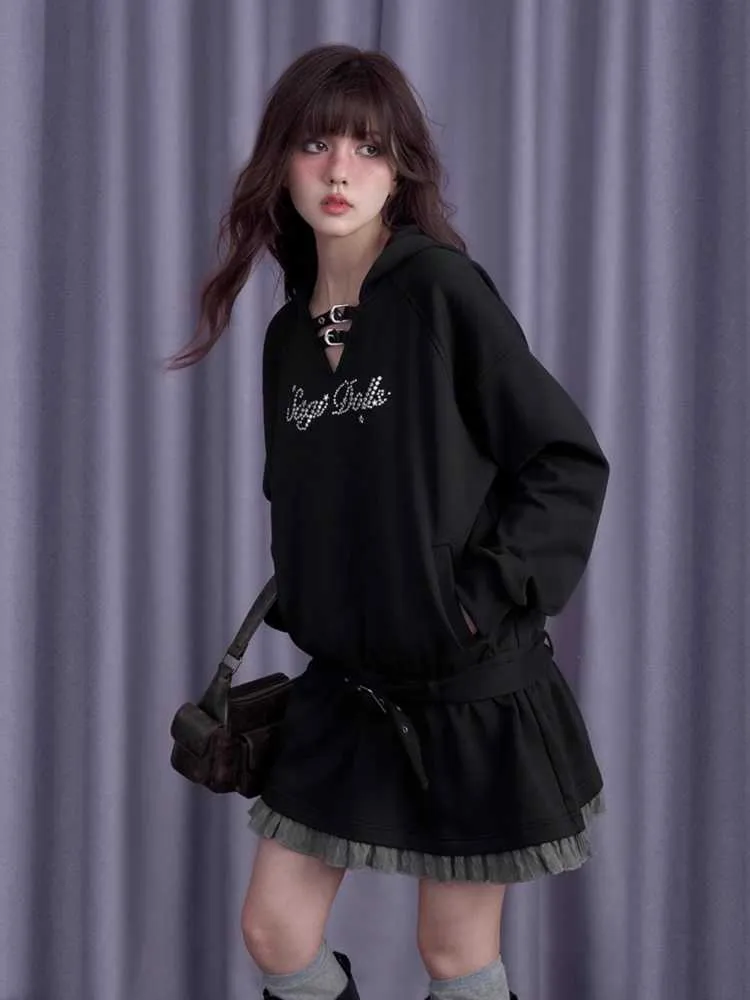 Casual hooded loose sweatshirt dress【s0000010695】