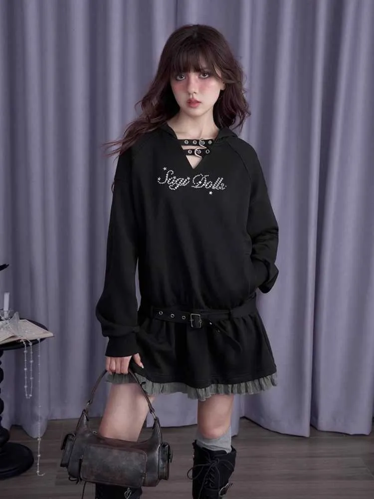 Casual hooded loose sweatshirt dress【s0000010695】