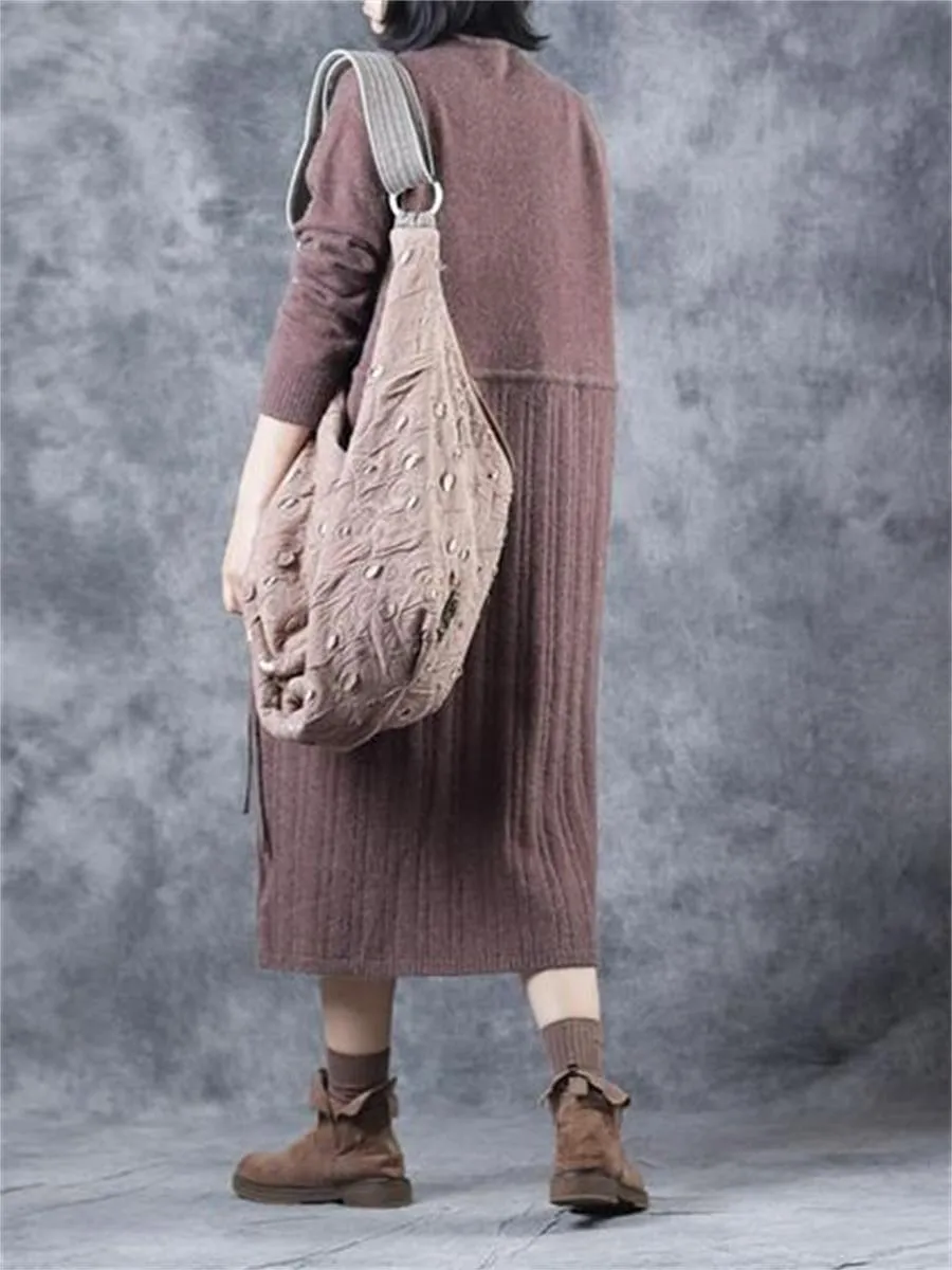 Casual Retro Drawstring Pleated Women'S Sweater Dress