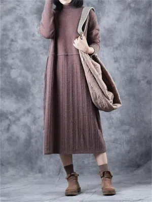 Casual Retro Drawstring Pleated Women'S Sweater Dress