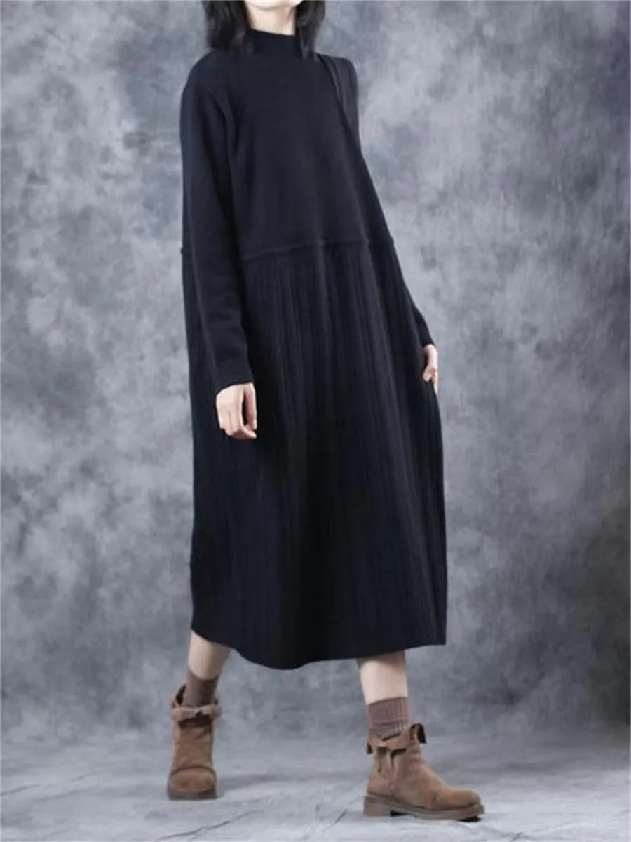 Casual Retro Drawstring Pleated Women'S Sweater Dress