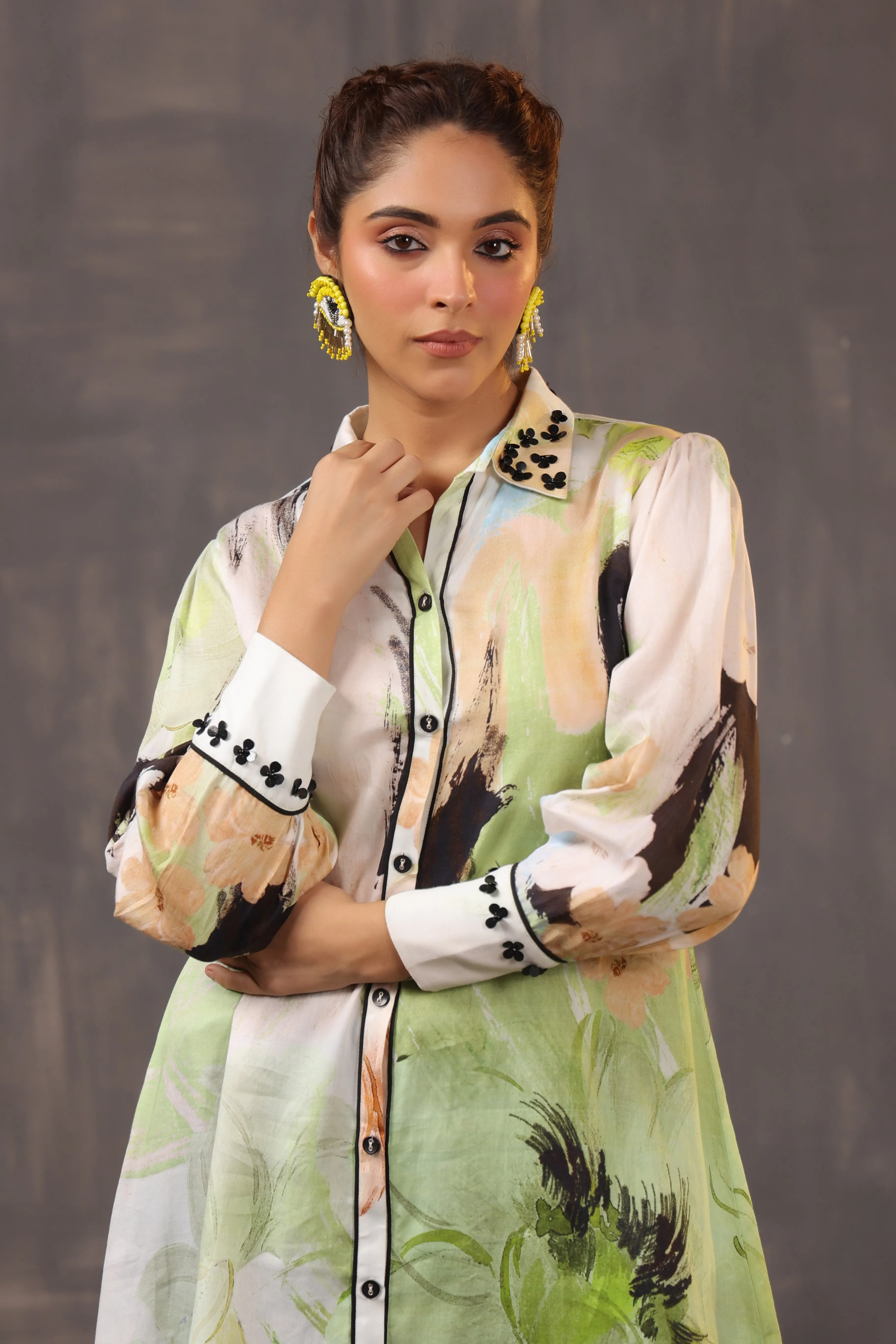 Chic Peach Abstract Printed Fine Cotton Shirt