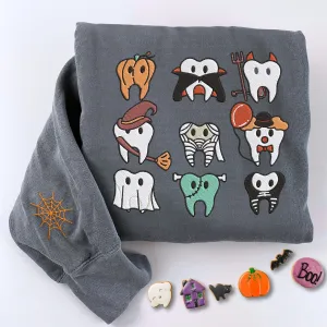 Comfort Color® Embroidered Spooky Halloween Dentist Teeth T-Shirt or Sweatshirt