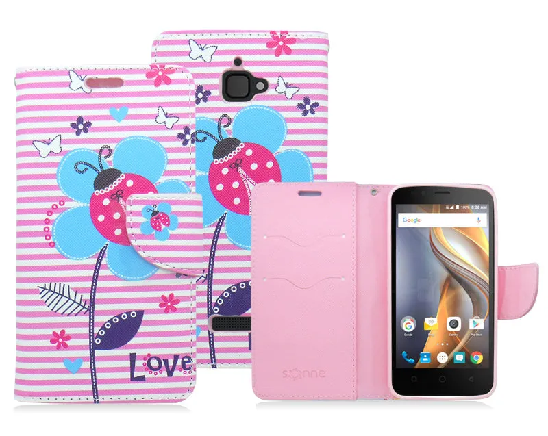 COOLPAD CATALYST/3622A PINK FLOWER ILLUTION LEATHER WALLET CASE