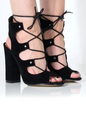 Dorris Black Suede Block Lace up Heel