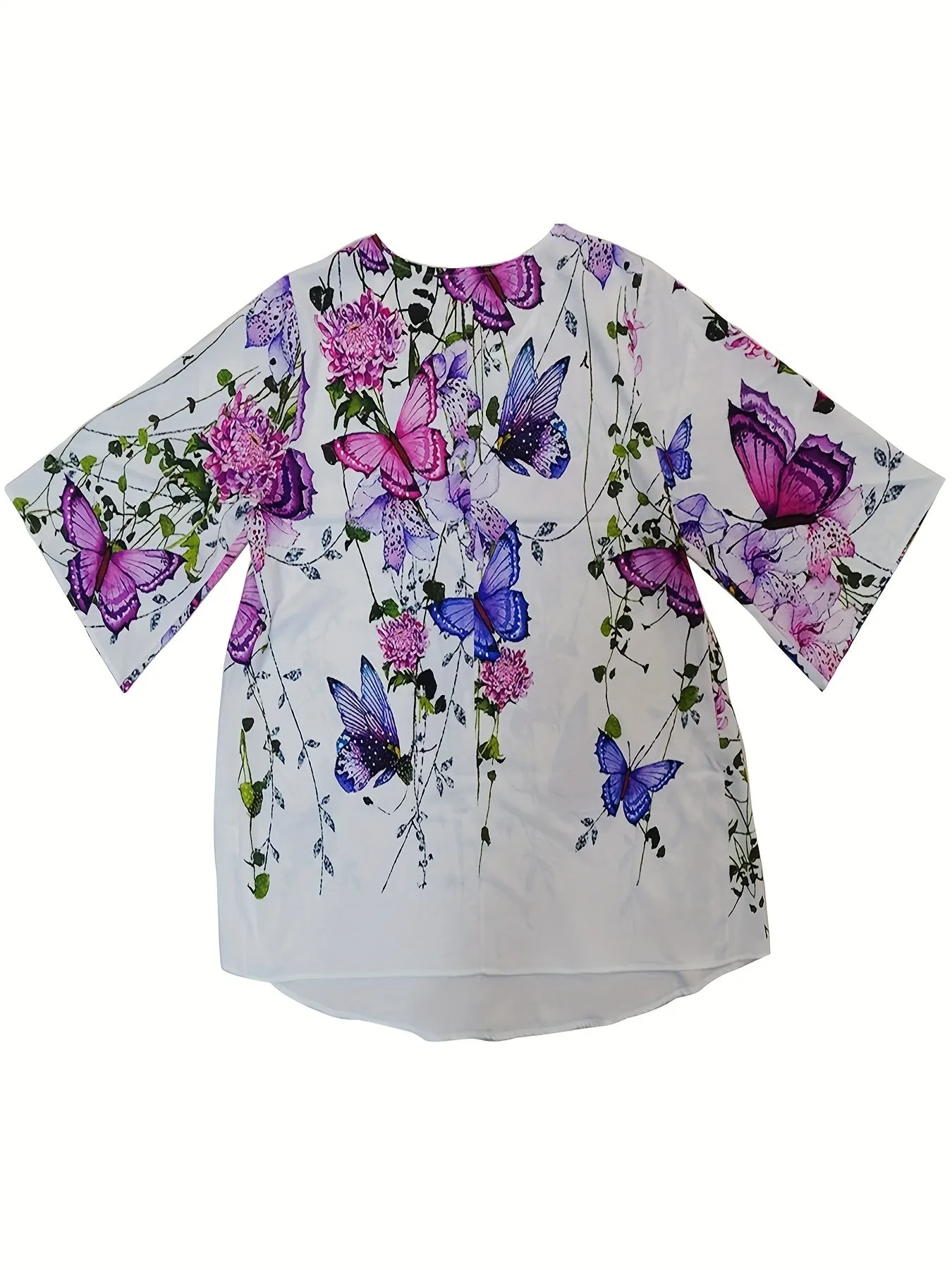 Floral  Butterfly Print Plus Size Elegant Blouse