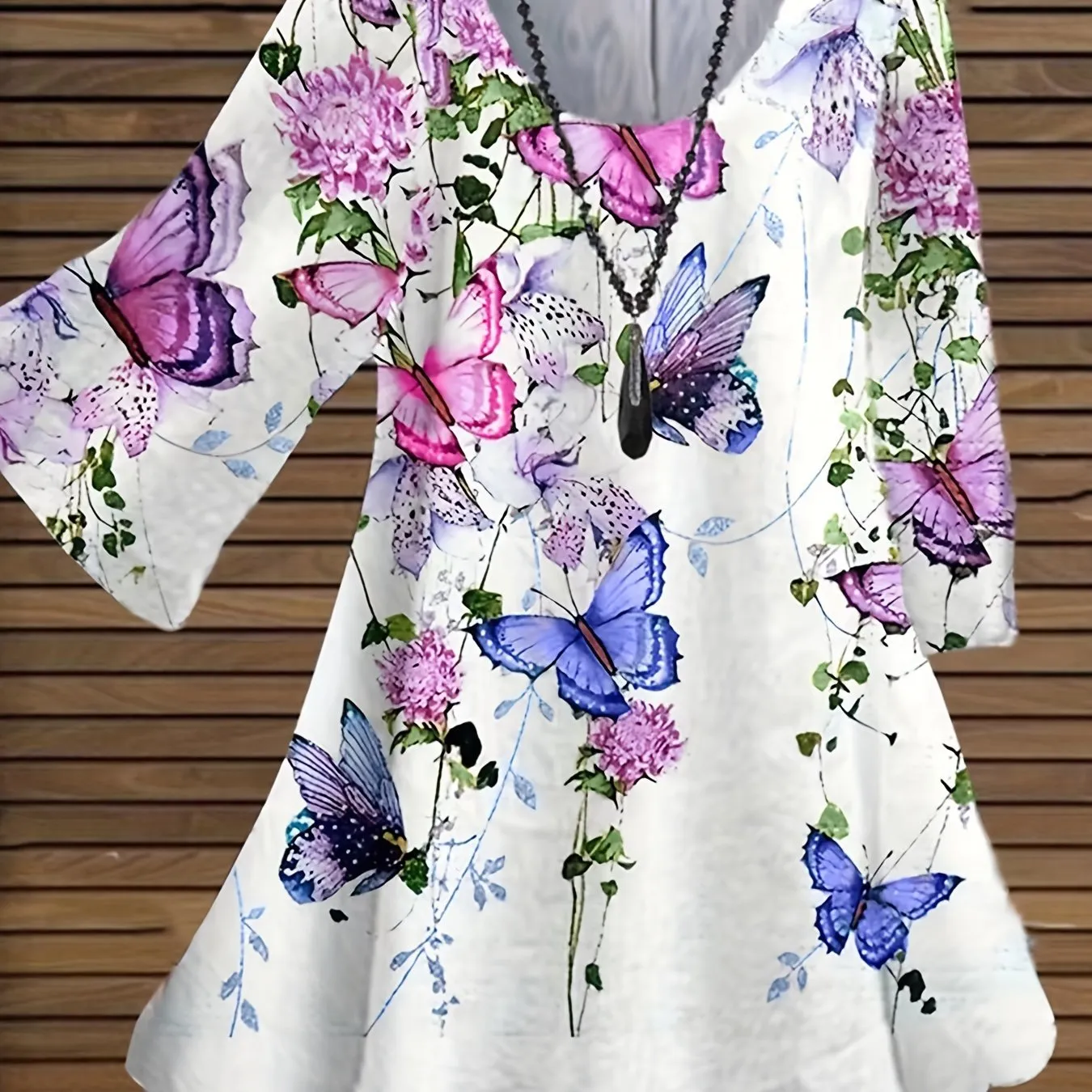 Floral  Butterfly Print Plus Size Elegant Blouse