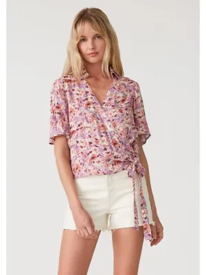 Floral Flutter Collared Wrap Top