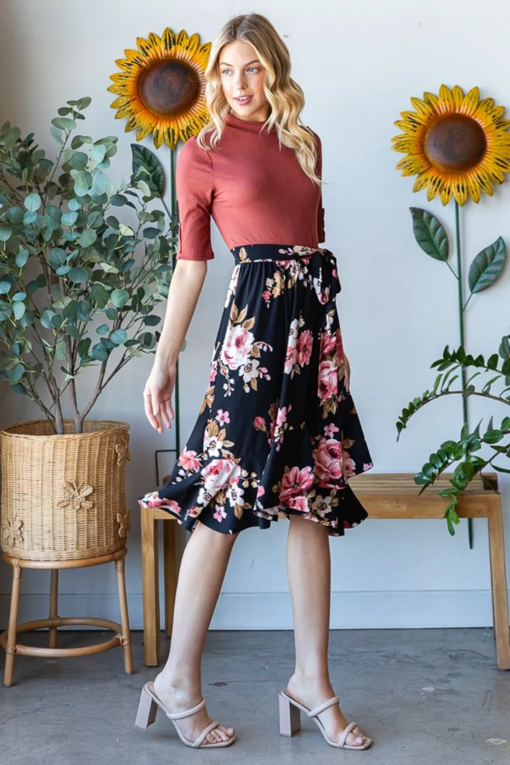 Floral Wrap Ruffle Hem Skirt (Online Exclusive)