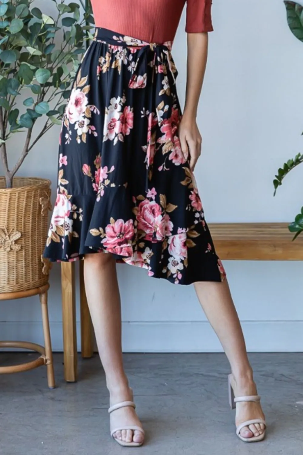 Floral Wrap Ruffle Hem Skirt (Online Exclusive)