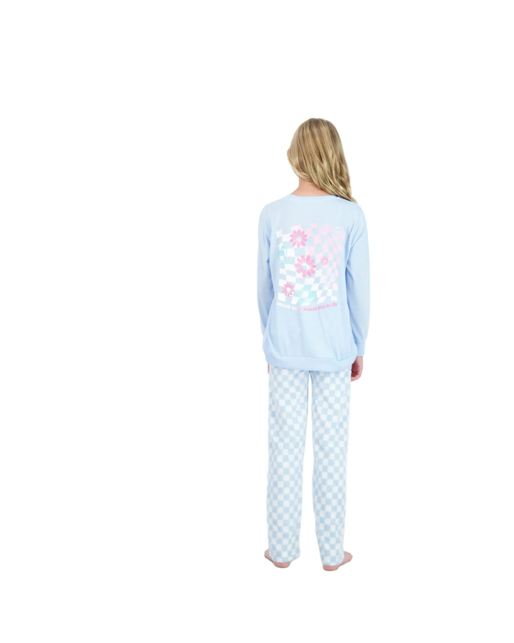 Girls 2-Piece Fleece Pajama Sets- Great Day, Blue & White Pajama Set for Girls