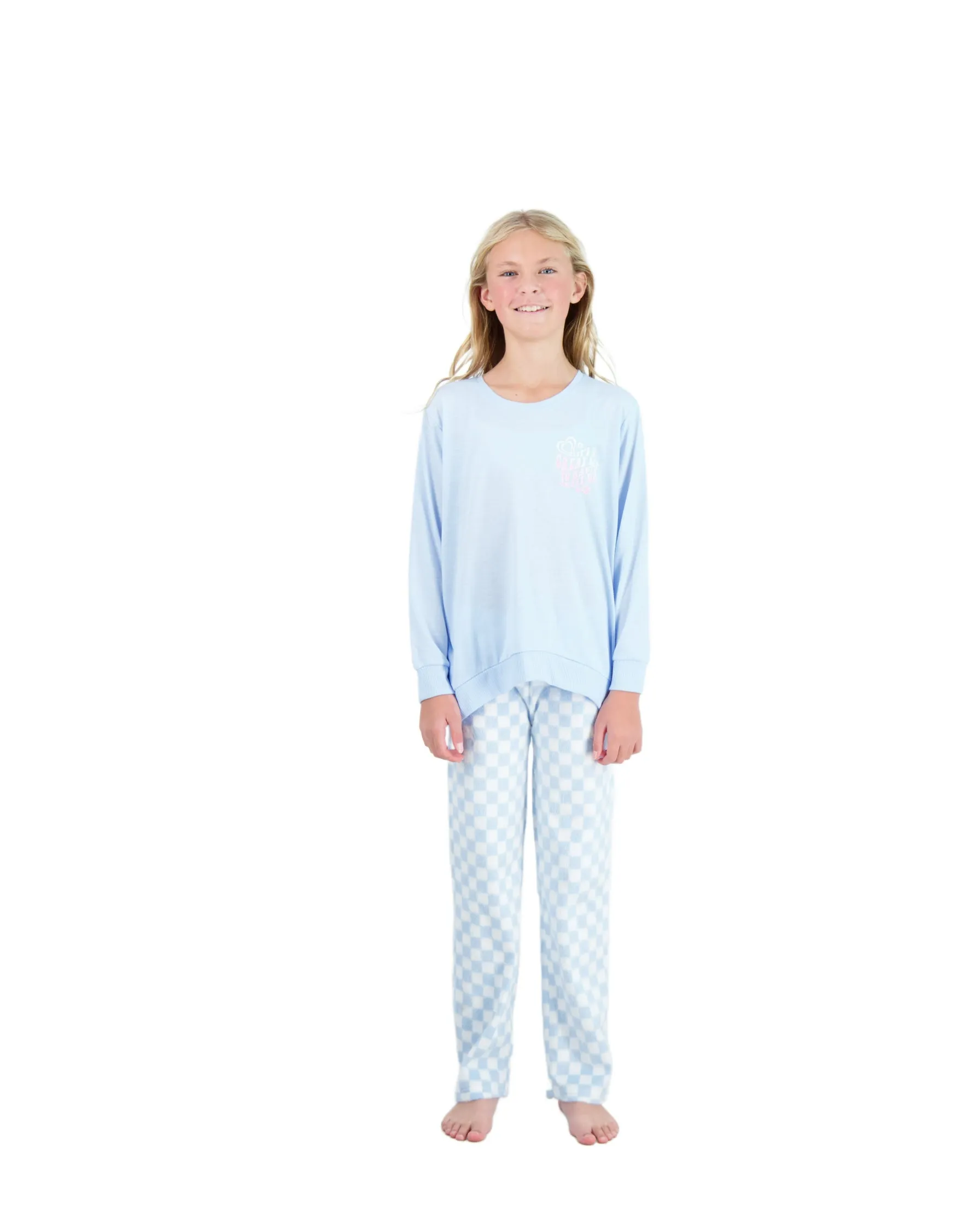 Girls 2-Piece Fleece Pajama Sets- Great Day, Blue & White Pajama Set for Girls