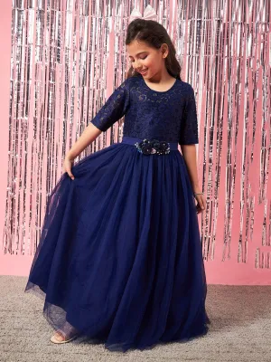 Girls Embellished Applique Fit Flare Maxi Dress