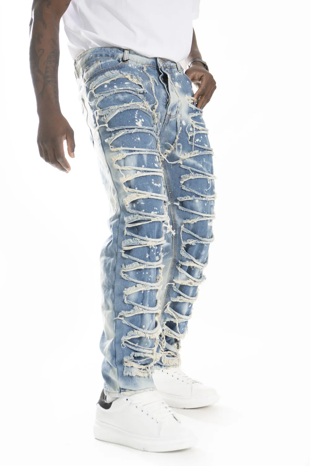 Jeans Uomo Baggy Sfrangiato Con sfumature e pittura Art. Js443