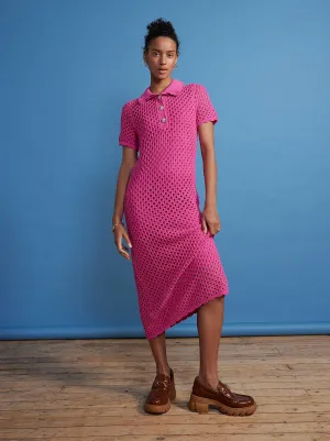 Lillia Pink Crochet Polo Dress