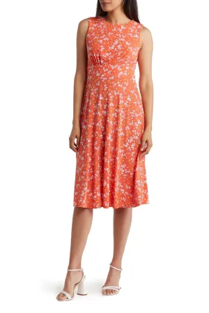 London Times Floral Sleeveless Fit & Flare Midi Dress