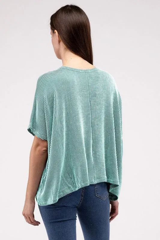 Loose Fit Short Sleeve Striped Top