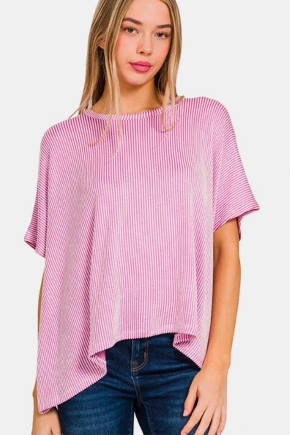 Loose Fit Short Sleeve Striped Top