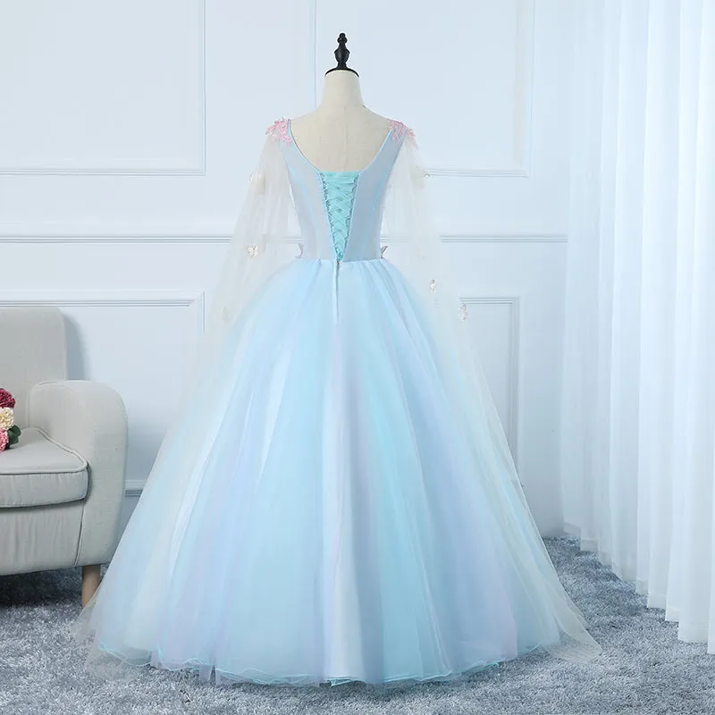 Lovely Light Blue Tulle PLong Formal Gown Party Dress, Blue Sweet 16 Dresses