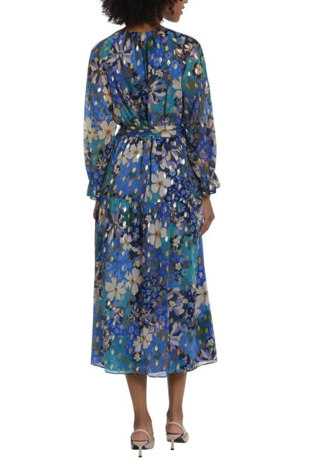 Maggy London Floral Long Sleeve Chiffon Dress