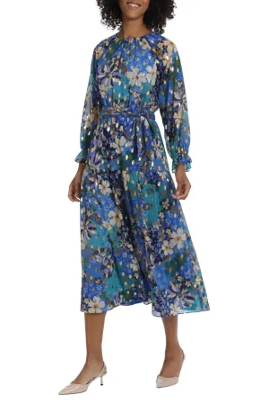 Maggy London Floral Long Sleeve Chiffon Dress