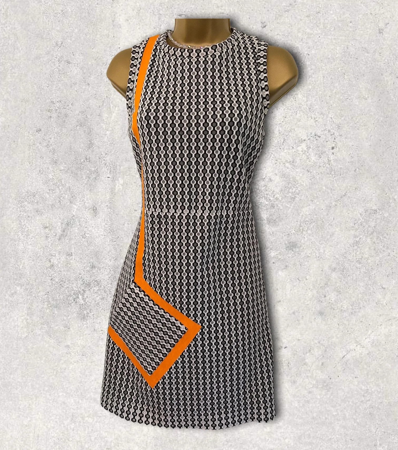 MSGM Milano Black & White Geometric Sleeveless Mini Dress IT 42 UK 10 US 6 EU 38