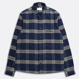 Navy Iris Ecru Larry Cotton Check Shirt