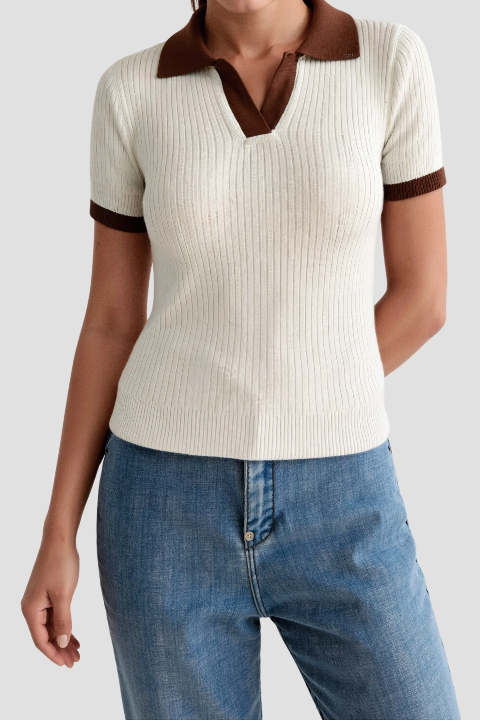 Old Money Casual Polo Color Block Notched Collar Knitted Top